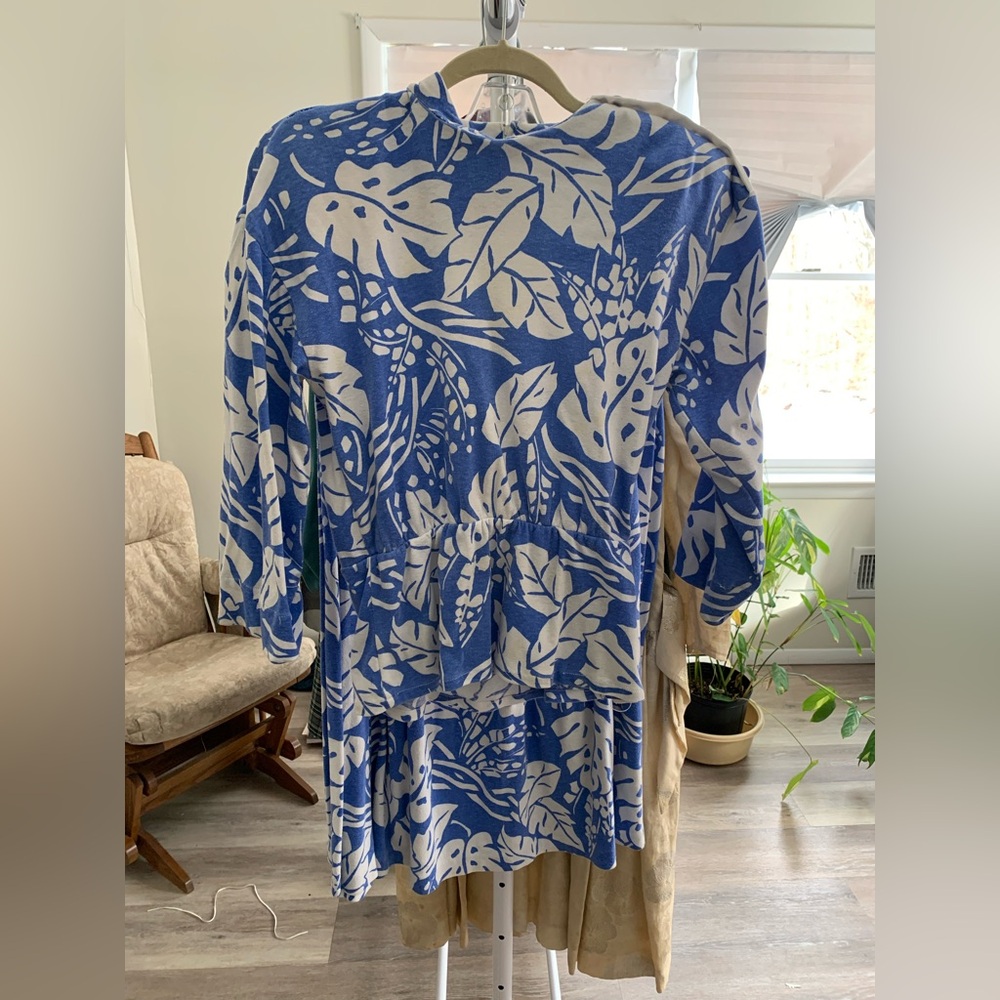 Vintage 80s Skirt and Top Set Blue and White